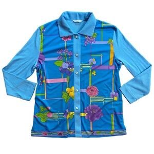 Vintage Mode Pill Floral and Fruit Button Down Blouse